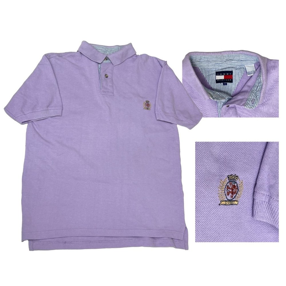 Tommy Hilfiger Vintage 90s Embroidered Crest Mauve Short Sleeve Polo Shirt SML
